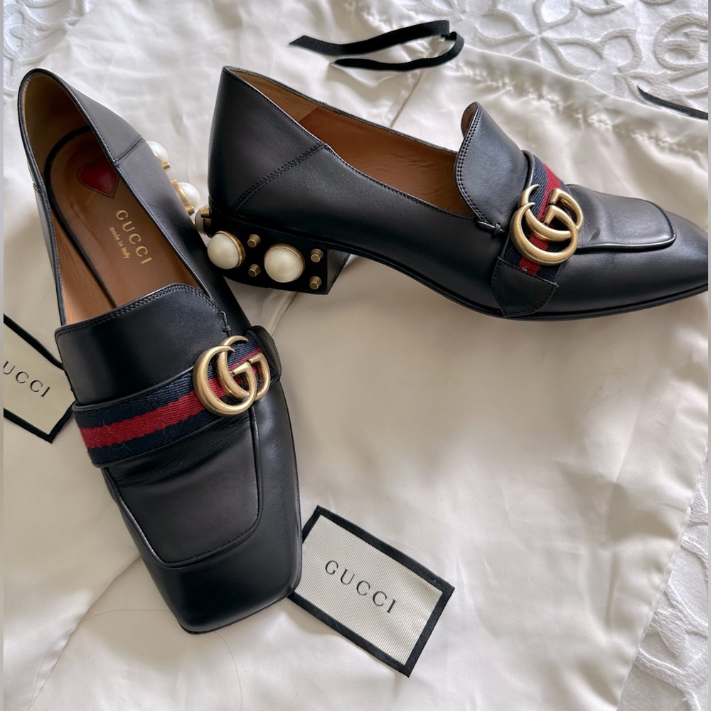 GUCCI Women’s Peyton Pearl Heel Size 37 1/2 gorgeous, in great condition!